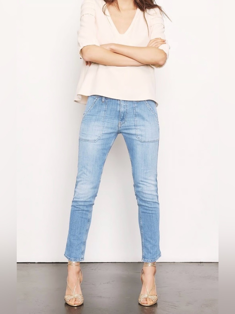 Ba&sh Sally Jeans Size 8 US Light Wash Denim Straight Leg Patch Pocket